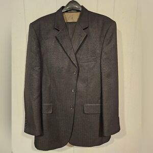 Di Palma Two Piece Men's Suit 3 Button 44L Jacket 37x30 Pants Black Pinstripe